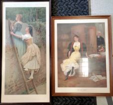 Framed 1892 Pears print (Curiosity) 98cm x 48.5cm t/w framed 1894 "Oh, that girl!" print - frame