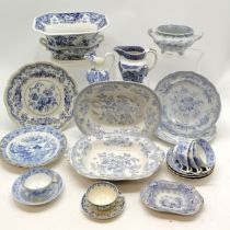 Quantity of blue and white china to include Royal Persian stone china bowl 27 cm wide x 23 cm deep x