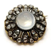 Antique diamond & moonstone brooch - 2.5cm diameter & 10g total weight & no obvious damage