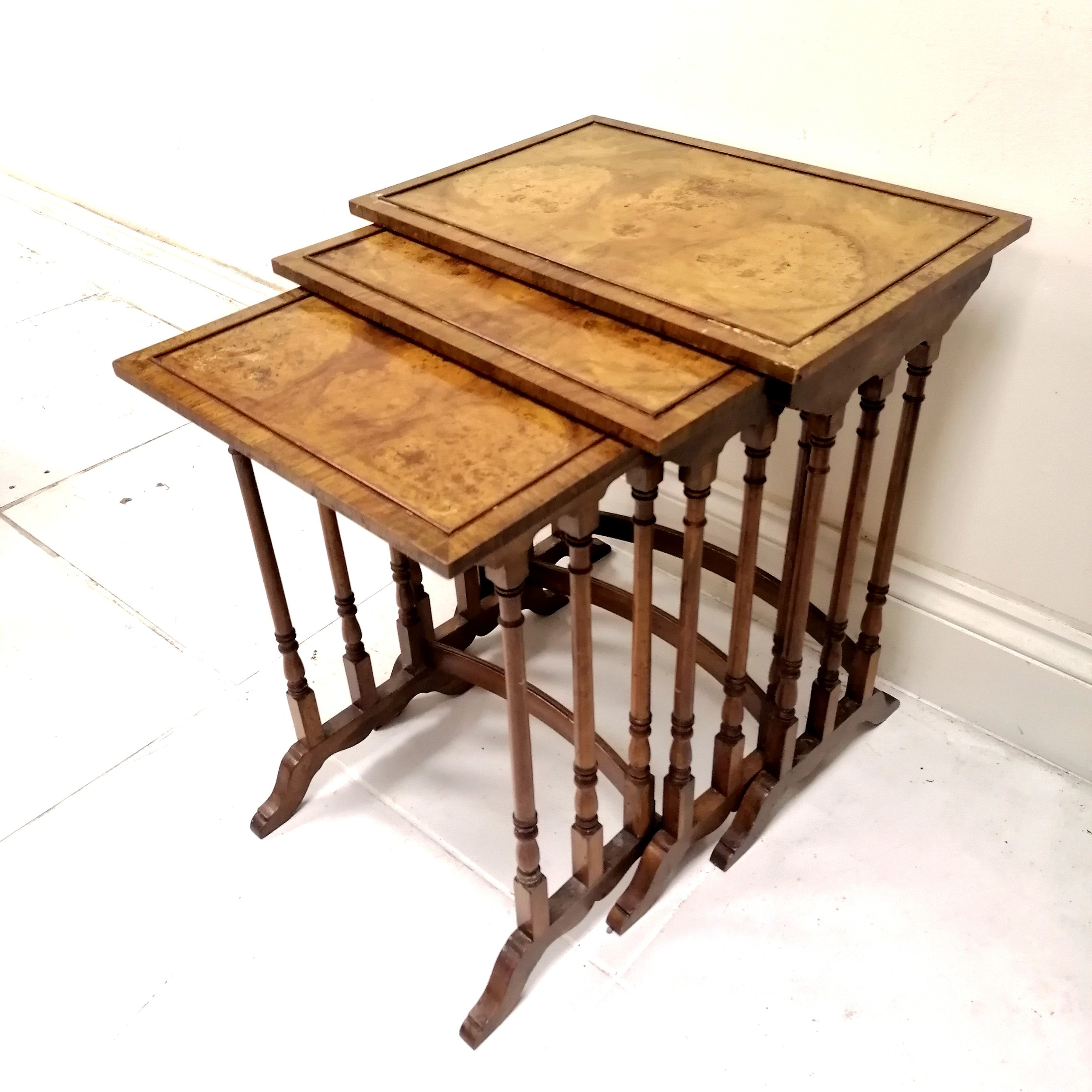 Nest of 3 Walnut reproduction tables - 51cm wide x 35cm deep x 60cm high & in used condition