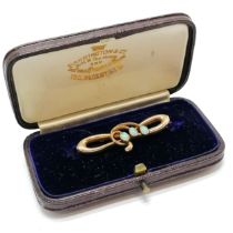 Antique 15ct marked gold Art Nouveau bar brooch set with opals - 4cm & 2.9g total weight in an