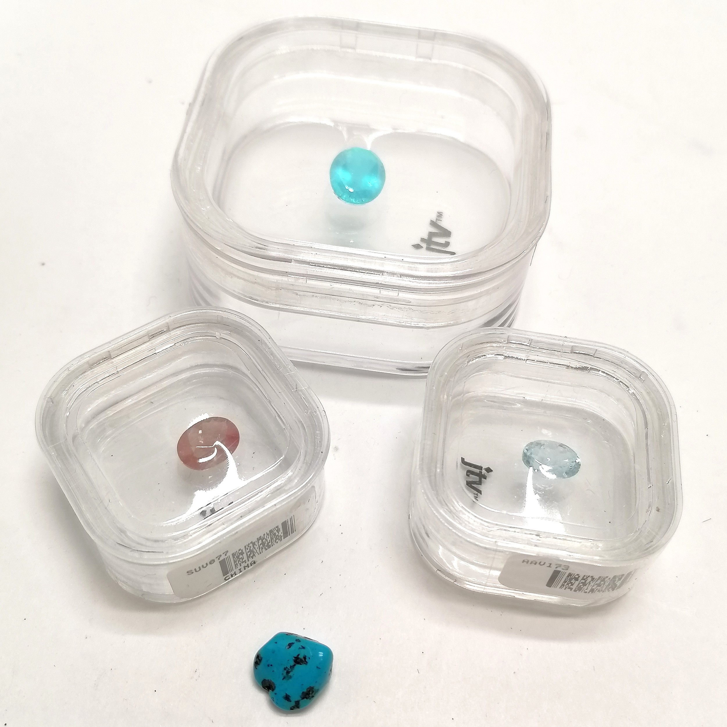 3 x loose gemstones inc aquamarine (1.4ct) & sunshimmer feldspar (2.25ct) etc + loose turquoise