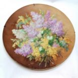 Antique large pottery signed charger depicting flowers - 51cm diameter ~ slight loss to paint detail