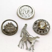 4 x silver brooches inc 1960 Glasgow by Robert Allison, the antique 'Maggie' is 3.5cm diameter &