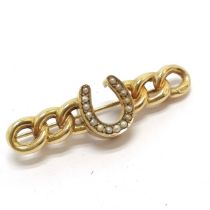 Antique 9ct marked gold brooch with seed pearl horseshoe design to centre - suffragette (?) - 4.