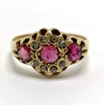 Antique 18ct hallmarked gold (marks rubbed) ruby & diamond ring - size R & 3.5g ~ has some wear to