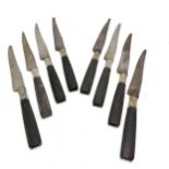 Set of 8 Art Nouveau French dinner knives with unmarked silver and ebony handles 25cm long - have