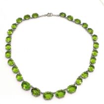 Unmarked silver & green paste 40cm necklace - 37g total weight