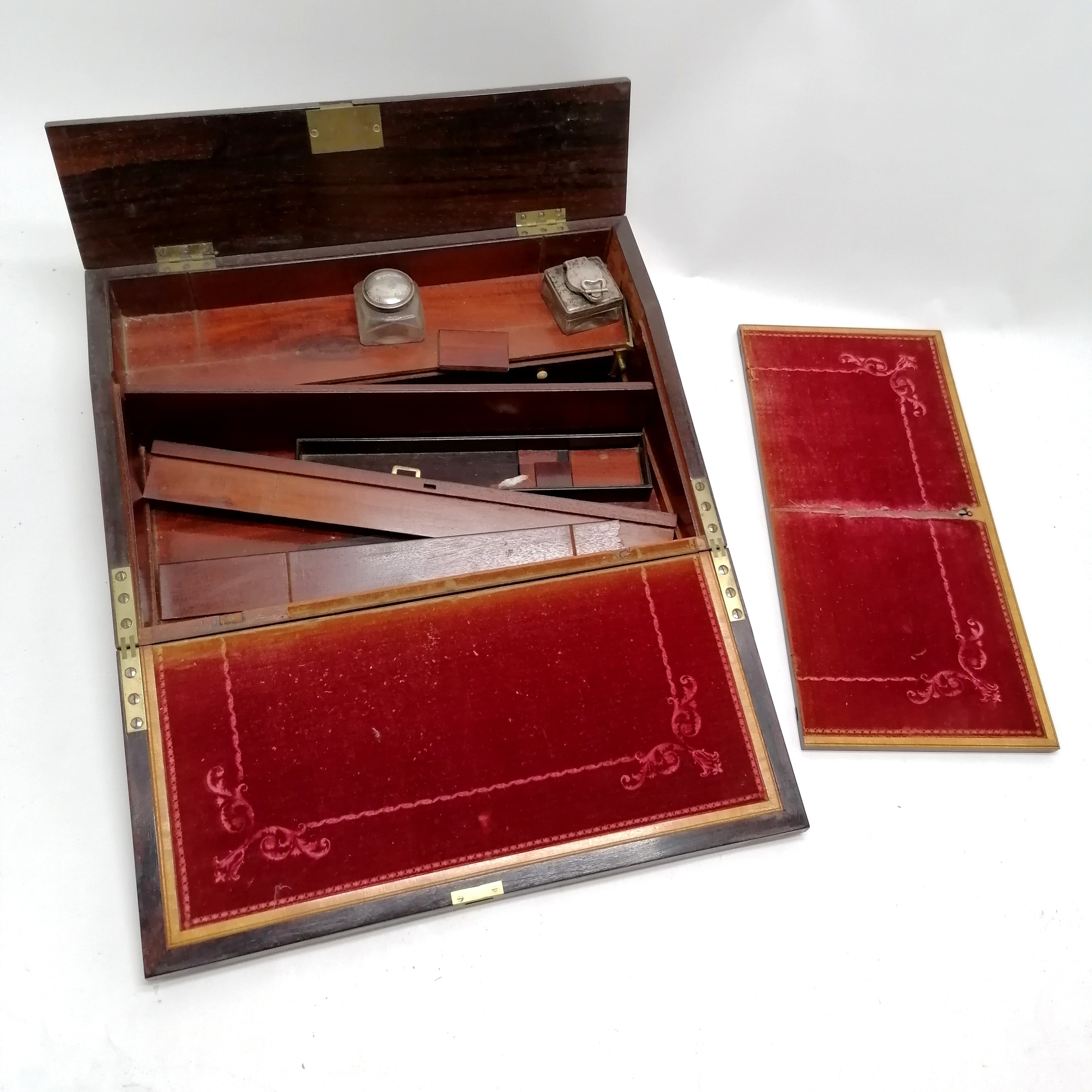 Antique rosewood veneered writing slope with profuse mother of pearl decoration to top & has - Image 2 of 3