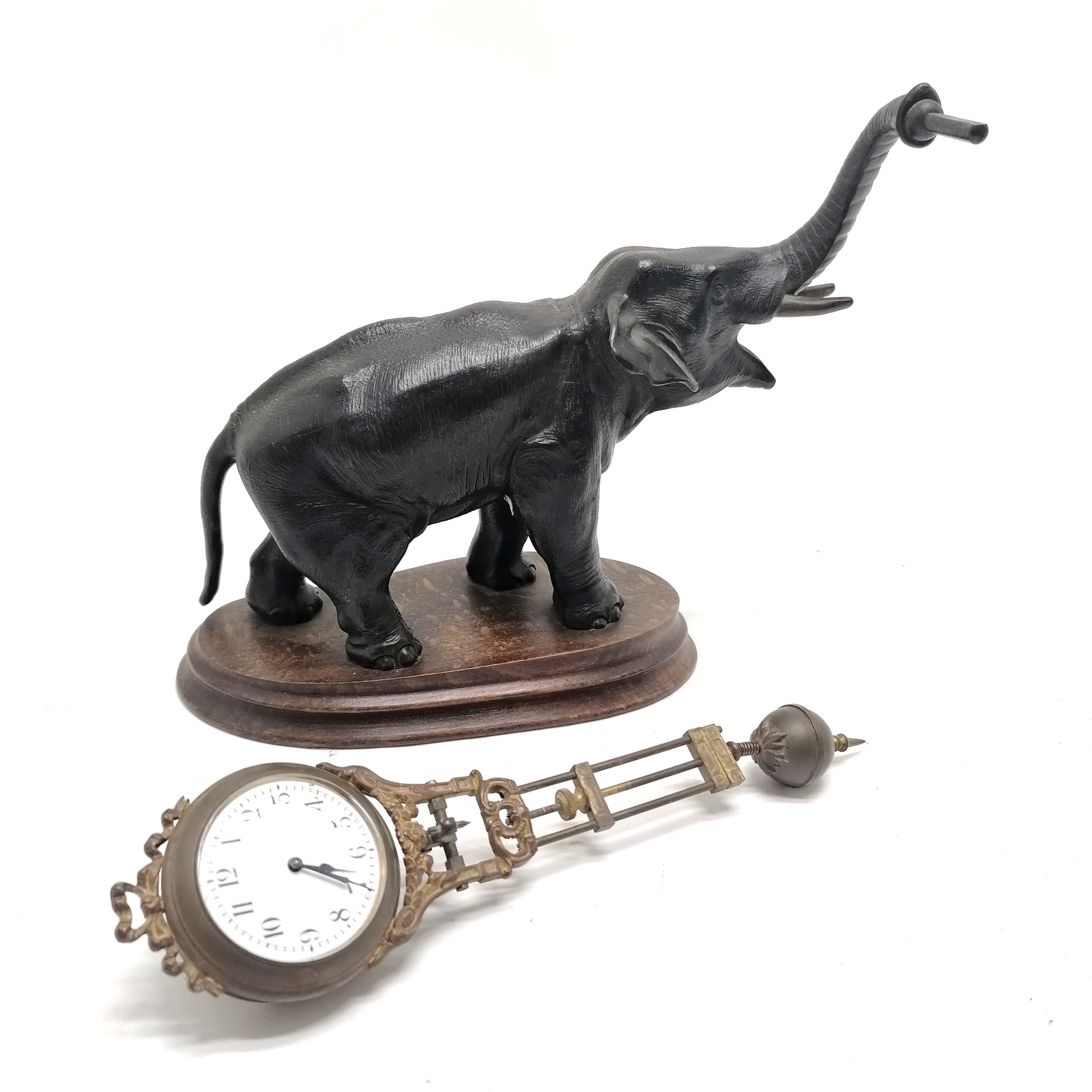 Antique French bronze Elephant pendulum clock on a wooden base 28cm high - the pendulum is bent - Image 2 of 8