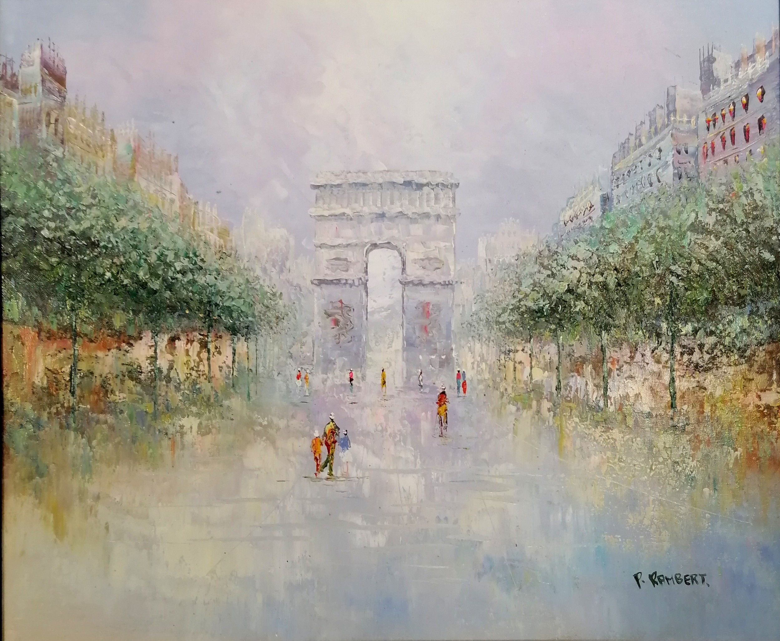Paul Rambert (1910-70) 2 x oil paintings on canvas of Parisian scenes inc Arc de Triomphe - frame - Image 4 of 4