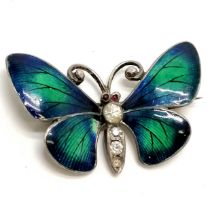 800 silver stone set enamel butterfly brooch - 3.5cm wingspan & 5.5g total weight ~ enamel a/f