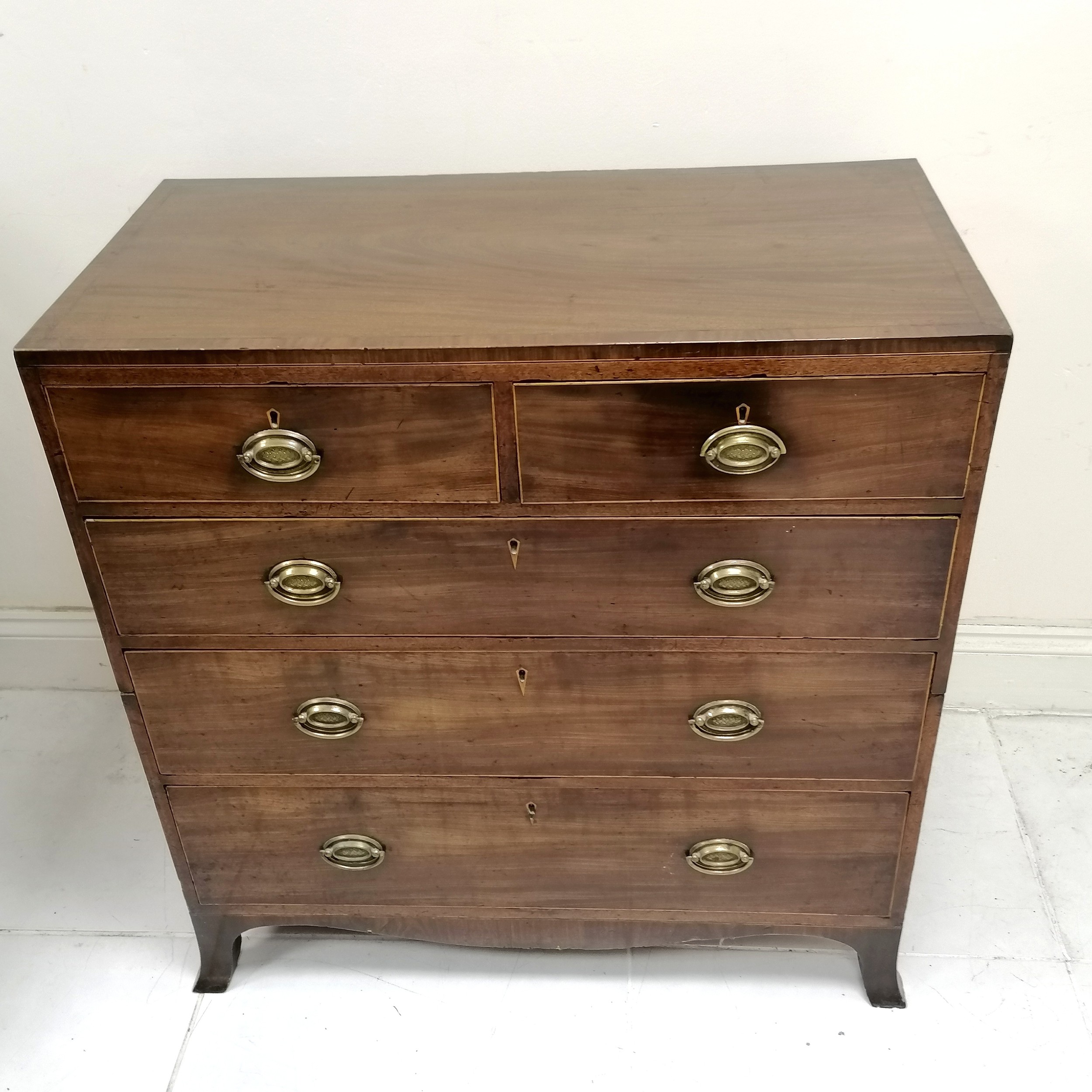 Antique Mahogany 2 over 3 drawer chest with splayed bracket feet, has been cut into 2, 97 cm wide - Image 2 of 4