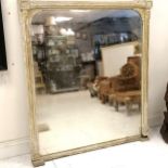 Large Antique wall mirror with gilt and painted distressed frame, some losses to frame and foxing to