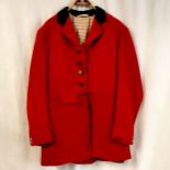 Vintage red hunting jacket with black velvet collar by Samuel Taylor with 5 brass buttons - 48cm