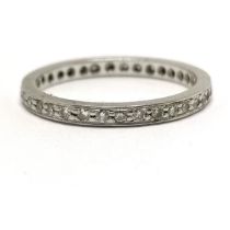 Platinum hallmarked diamond eternity ring - size L & 2.5g total weight