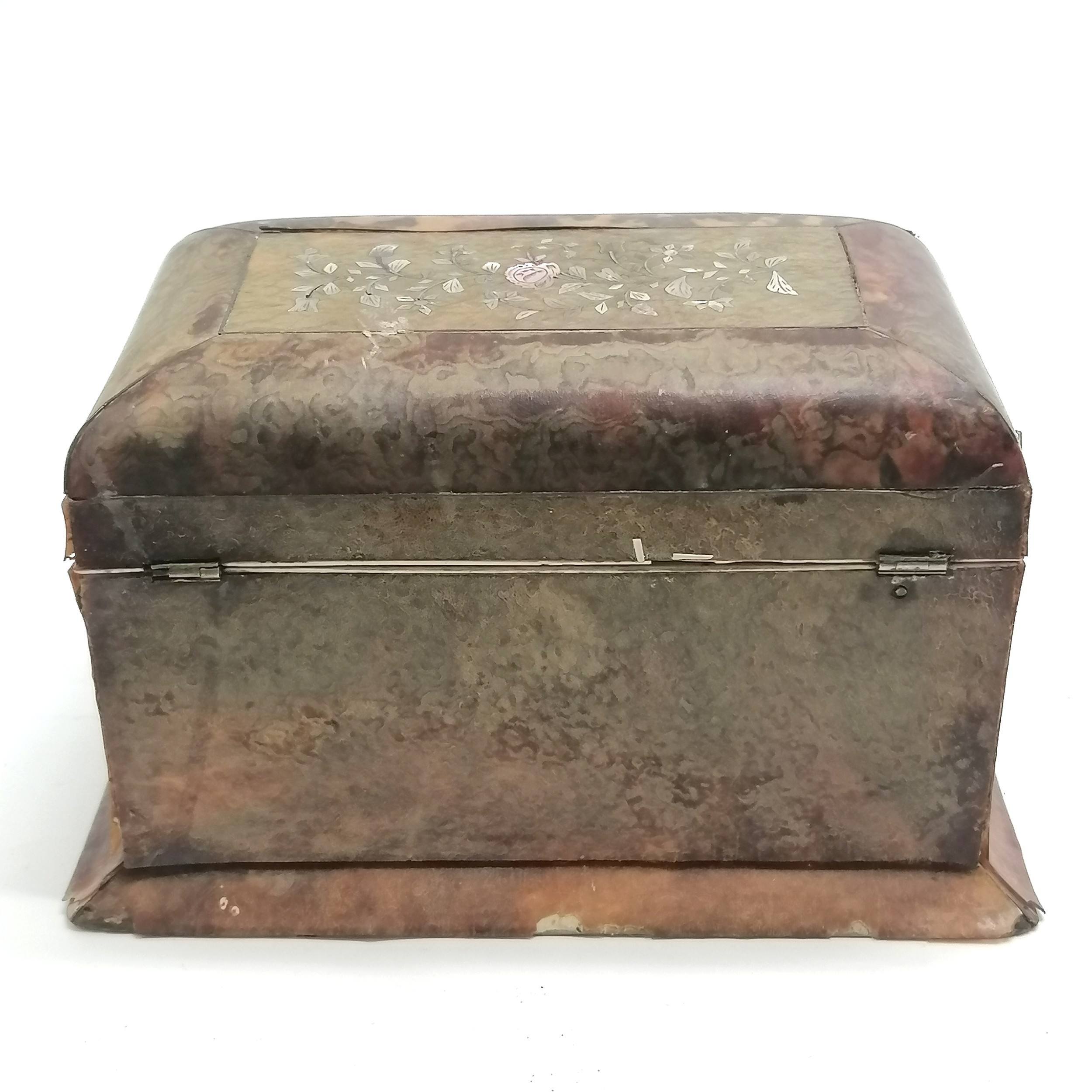 Antique tortoiseshell and mother of pearl tea caddy for restoration 20cm x 12cm x 12cm high - Image 8 of 8