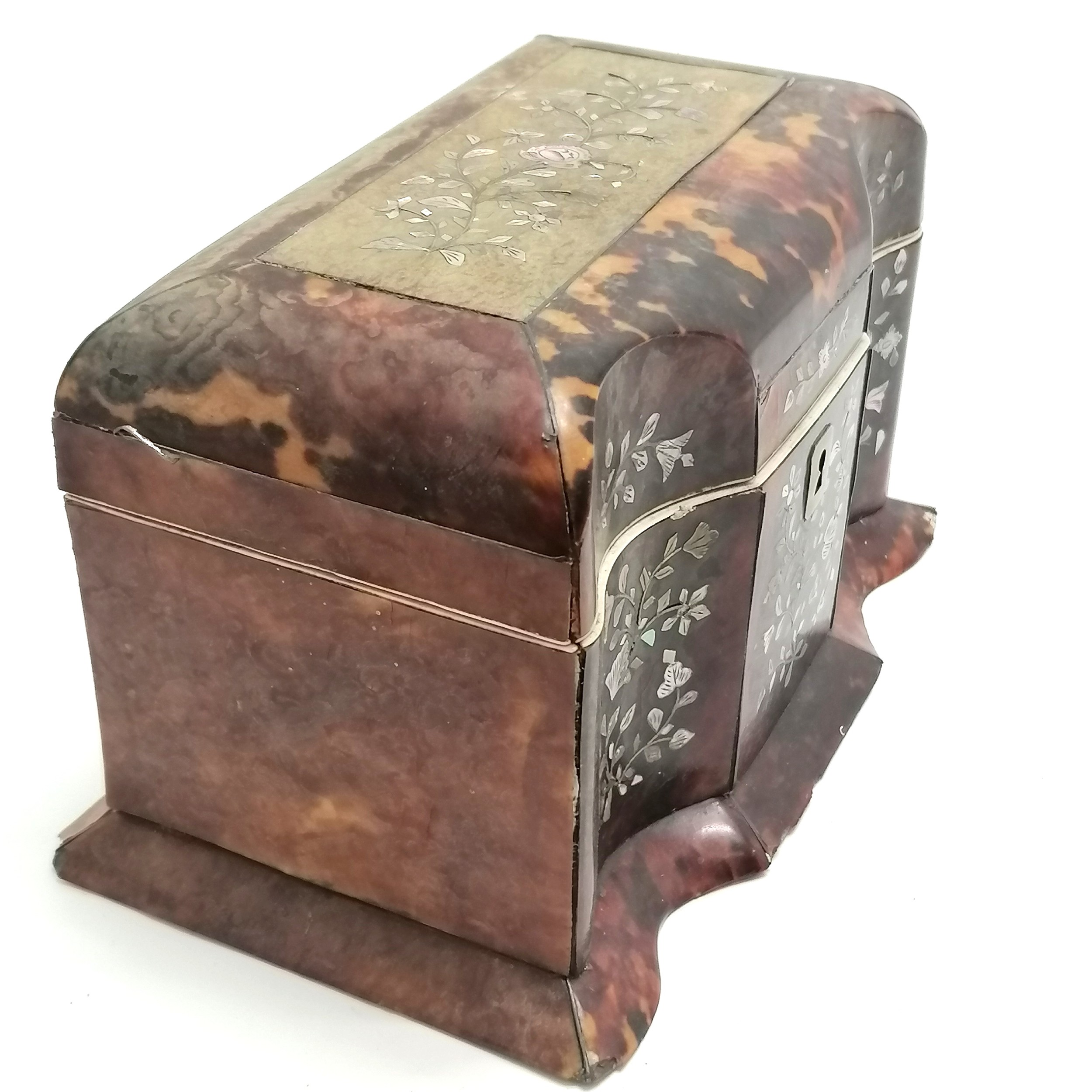 Antique tortoiseshell and mother of pearl tea caddy for restoration 20cm x 12cm x 12cm high - Image 6 of 8