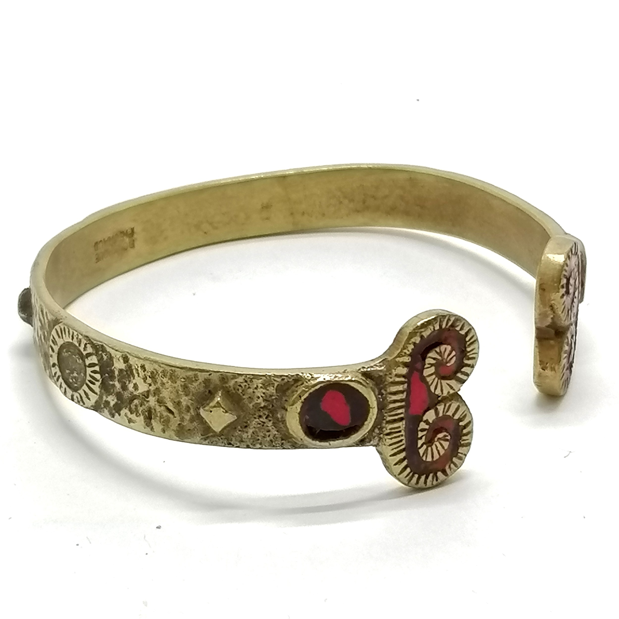 Dominique Piéchaud (1922-2011) bronze bangle with red enamel detail - 7cm across & slight distortion - Image 3 of 3