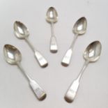 5 x Newcastle silver 1860 fiddle pattern teaspoons by Thomas Sewell - 13.5cm & 80g