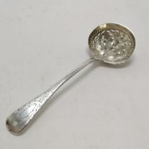 1830 silver sifting spoon with embossed & pierced detail to bowl which is in the form of a flower