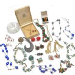 Qty of costume jewellery inc Venetian glass beads, coral earrings etc