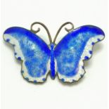 Antique blue & white enamel butterfly brooch - 5.5cm across with no obvious damage