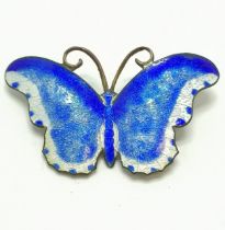 Antique blue & white enamel butterfly brooch - 5.5cm across with no obvious damage