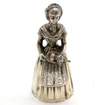 1910 silver novelty crinoline lady table bell by Berthold Muller - 10.5cm & 140g