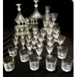David Williams 1970's qty of 48 x glassware engraved with bird decoration comprising of 2