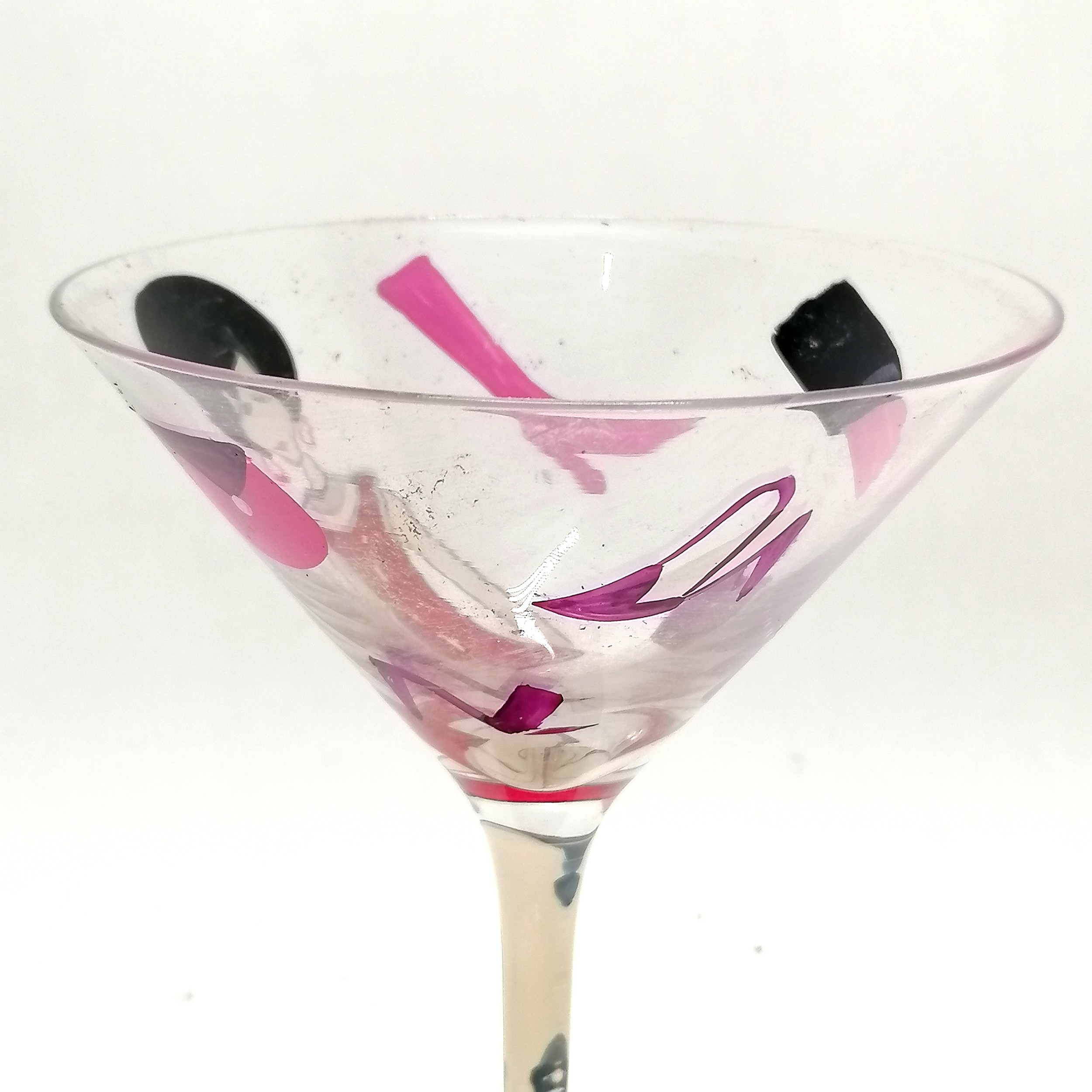 Pair of novelty cocktail glasses with hand decorated 1960's fashion - 19cm high x 12cm diameter - Image 4 of 5