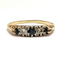 Unmarked gold (touch tests as 18ct) sapphire / diamond 5 stone set ring - size N½ & 2.9g total