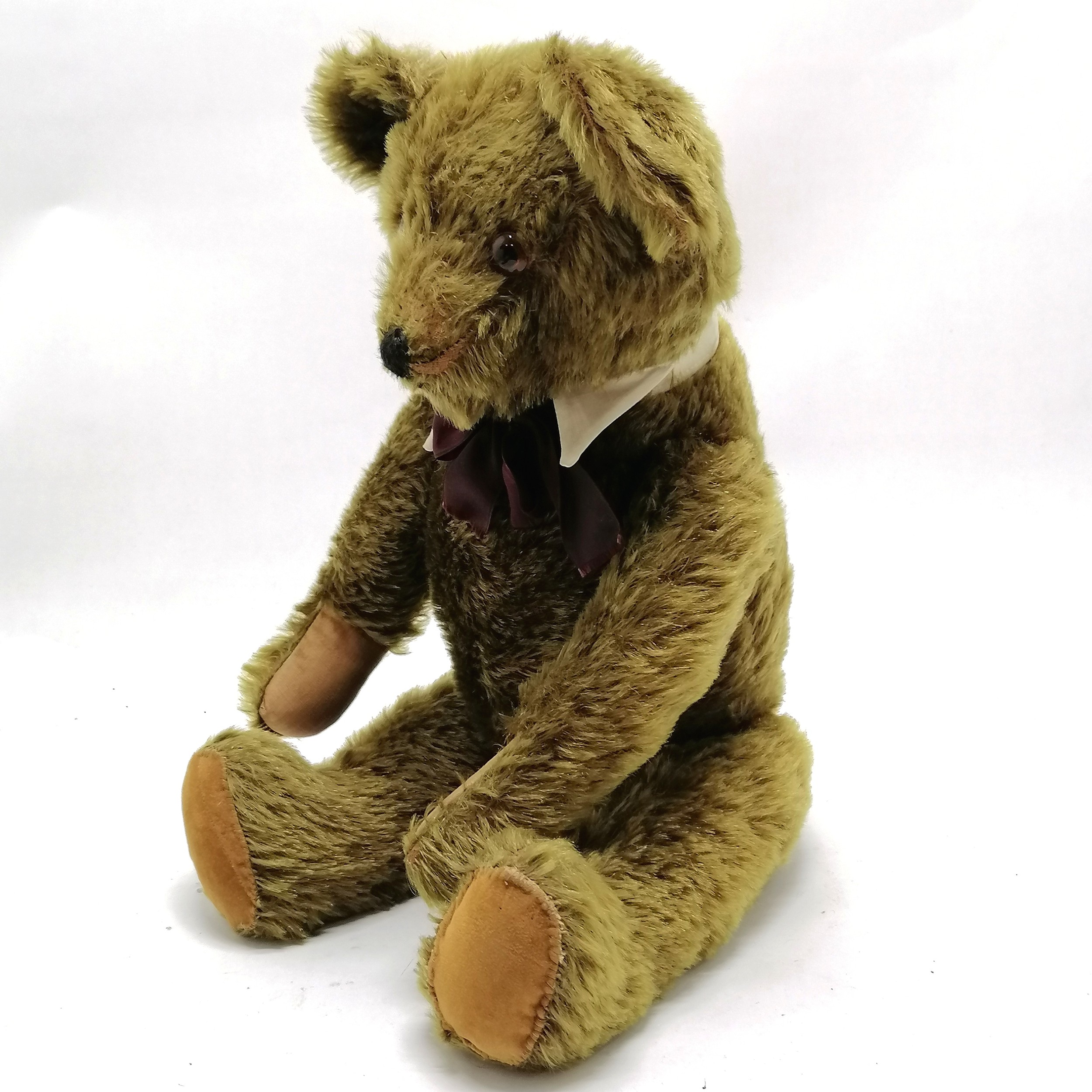 Vintage green mohair jointed Teddy bear 'Knickerbocker' c1940 with glass eyes and stitched nose - Image 5 of 9