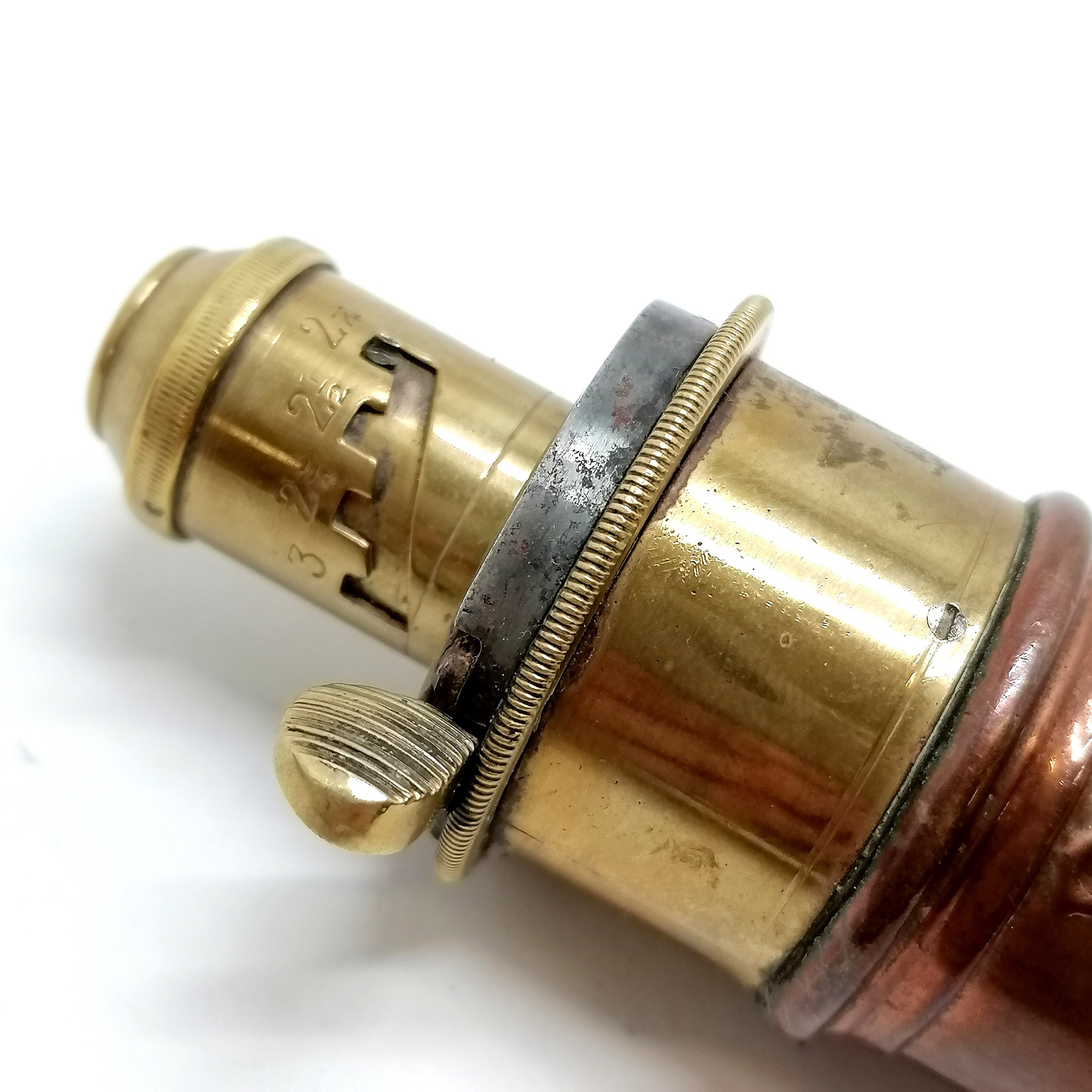 Vintage copper & brass shot powder flask by Handsome & Co RSTN - 21cm long - Image 2 of 3