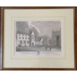 Of local interest - Sherborne print of Kings School - maple frame 43cm x 51cm