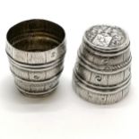 Antique Nuremberg (Nurnberg) hallmarked silver double cup as a barrel - 10.5cm total height & 122g