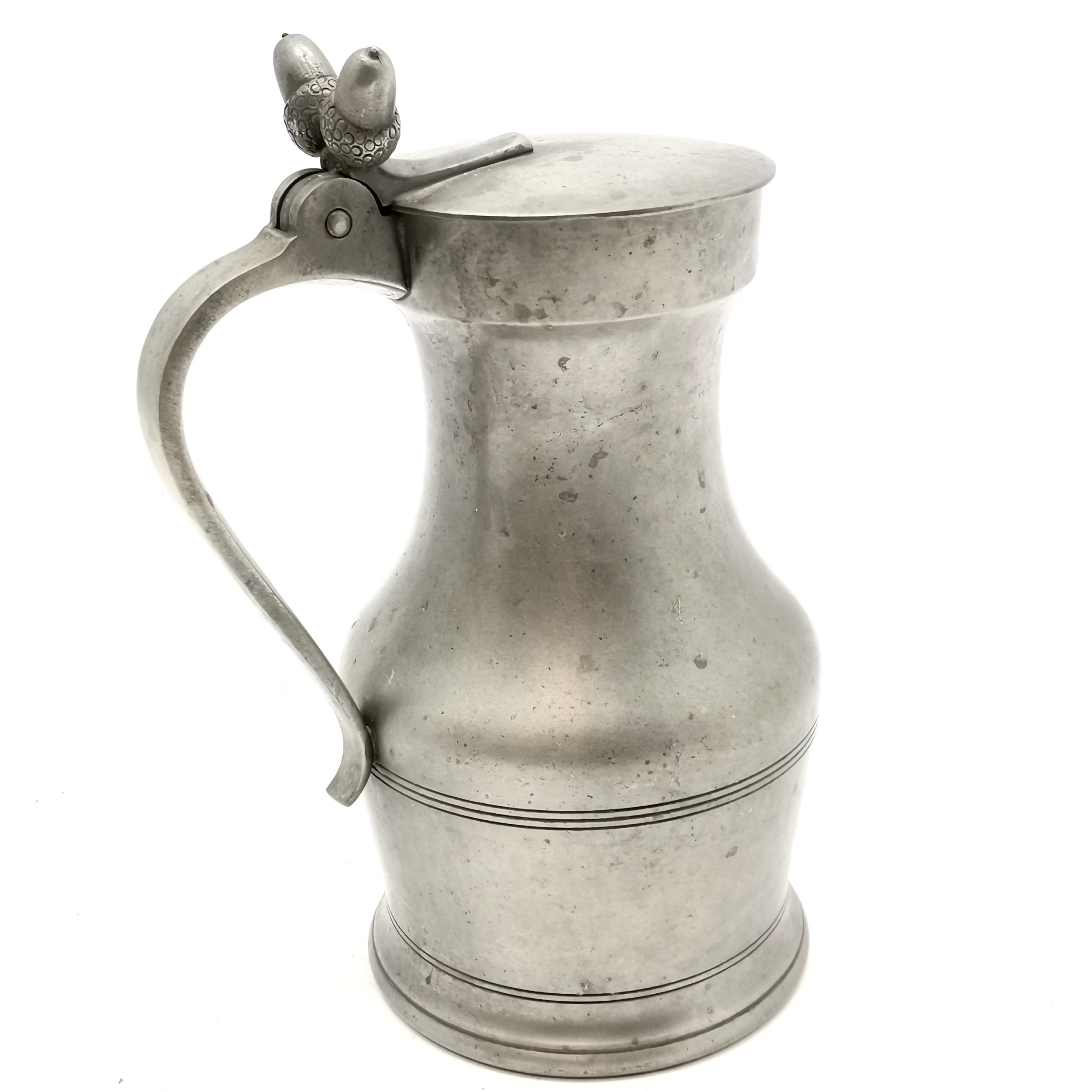 French pewter covered jug decorated with acorns,in good condition, 26 cm high. - Image 2 of 4