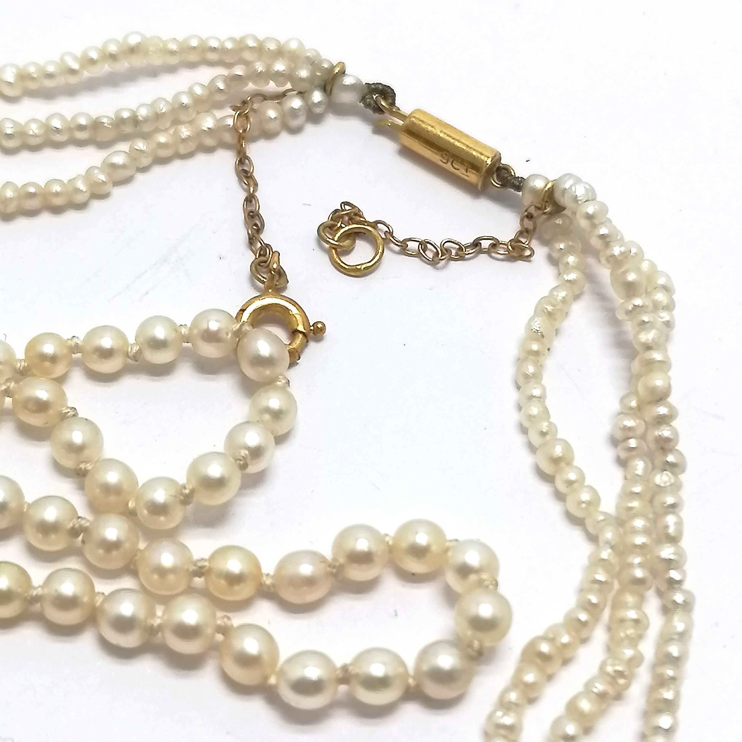 Antique triple strand of seed pearls with gold clasp (32cm) t/w pearl bracelet - SOLD ON BEHALF OF - Image 2 of 2