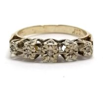 Gold (marks rubbed) 5 stone diamond set ring - size N½ & 2.4g total weight