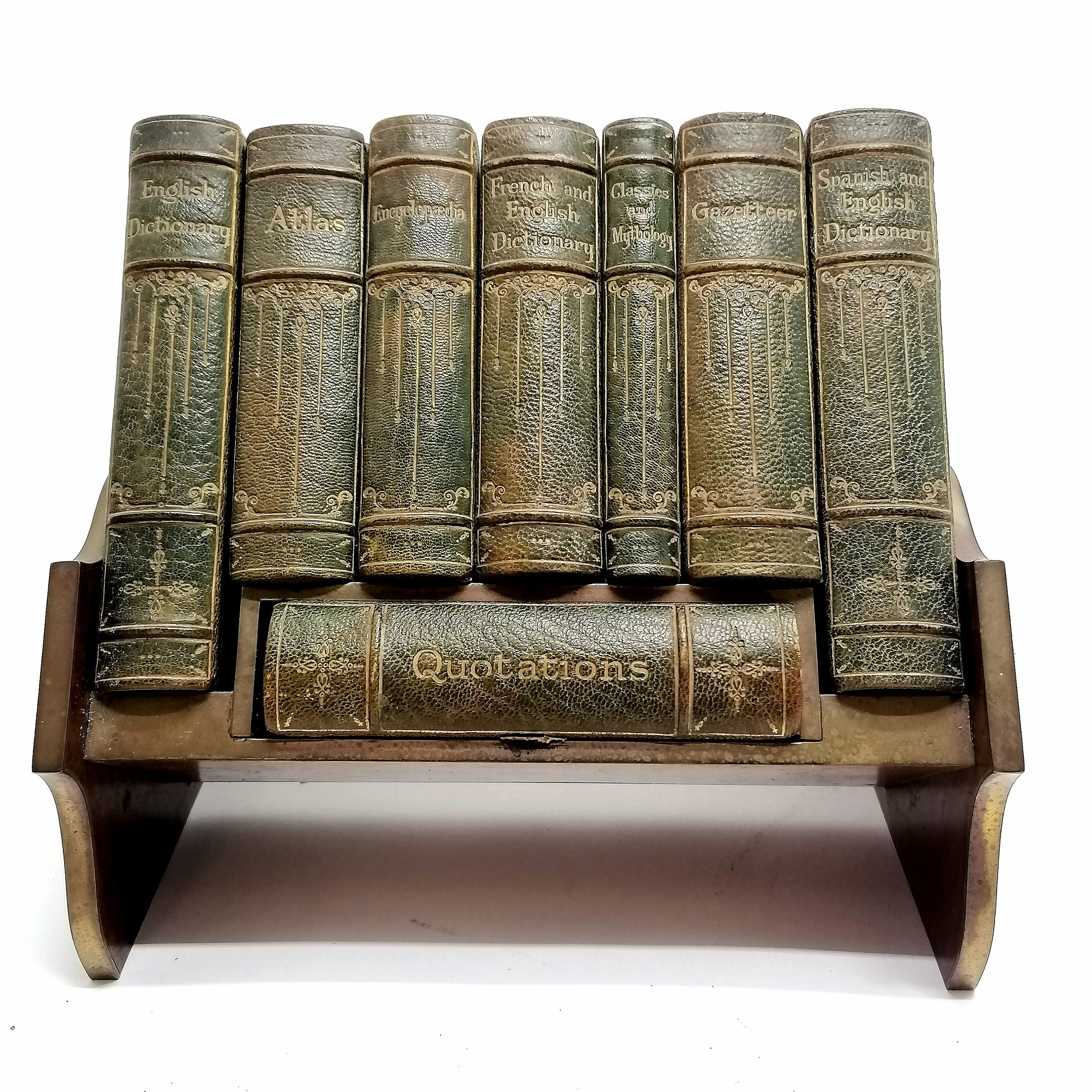 Aspreys partridge wood & brass mounted bookstand with original Aspreys green leather bound reference - Image 5 of 5