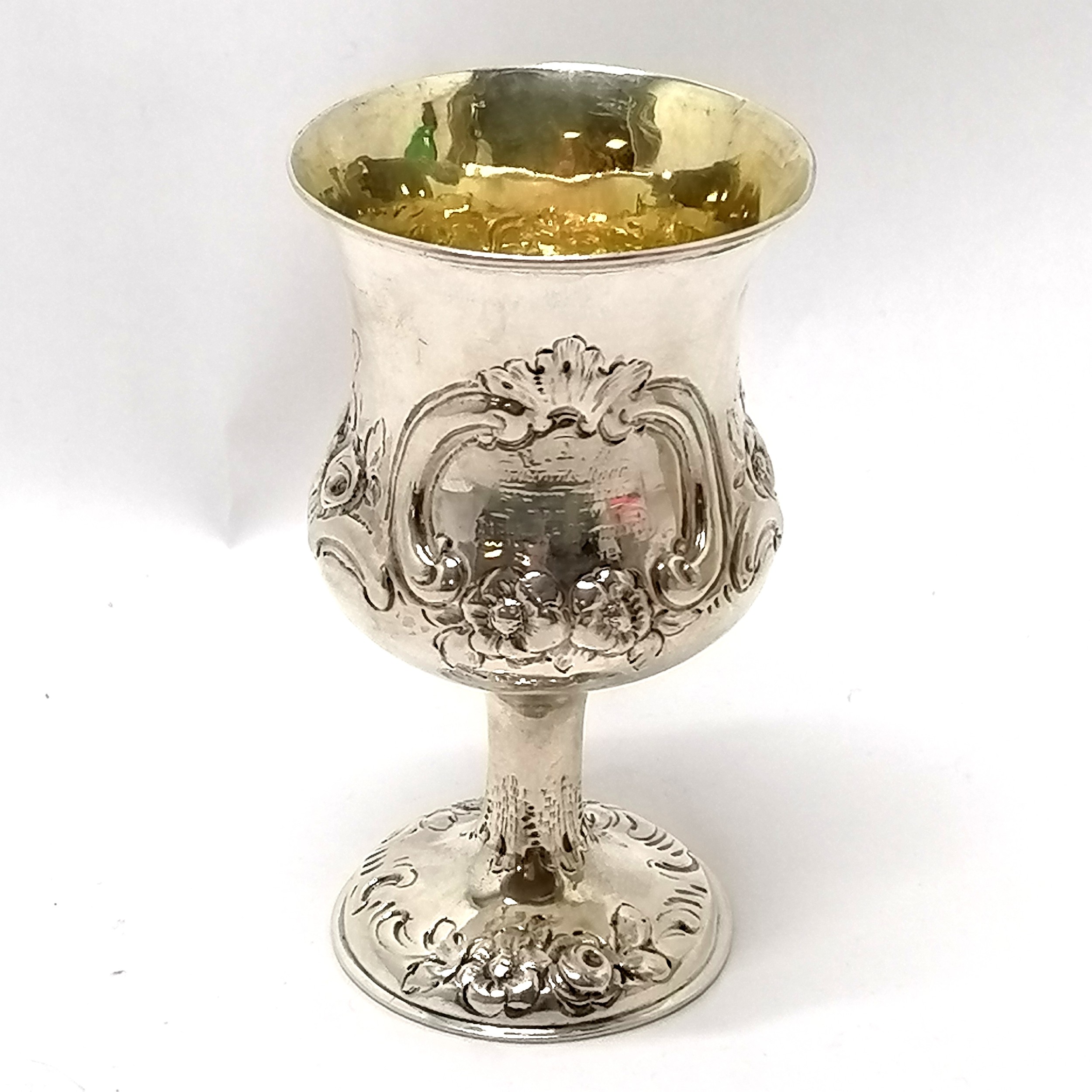 1863 silver goblet (with gilt interior) by Robert Harper (?) - 13cm & 97g total weight ~ has