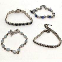 4 x silver bracelets inc opal, lapis, white stone, sapphire - longest 19cm & total weight 47g