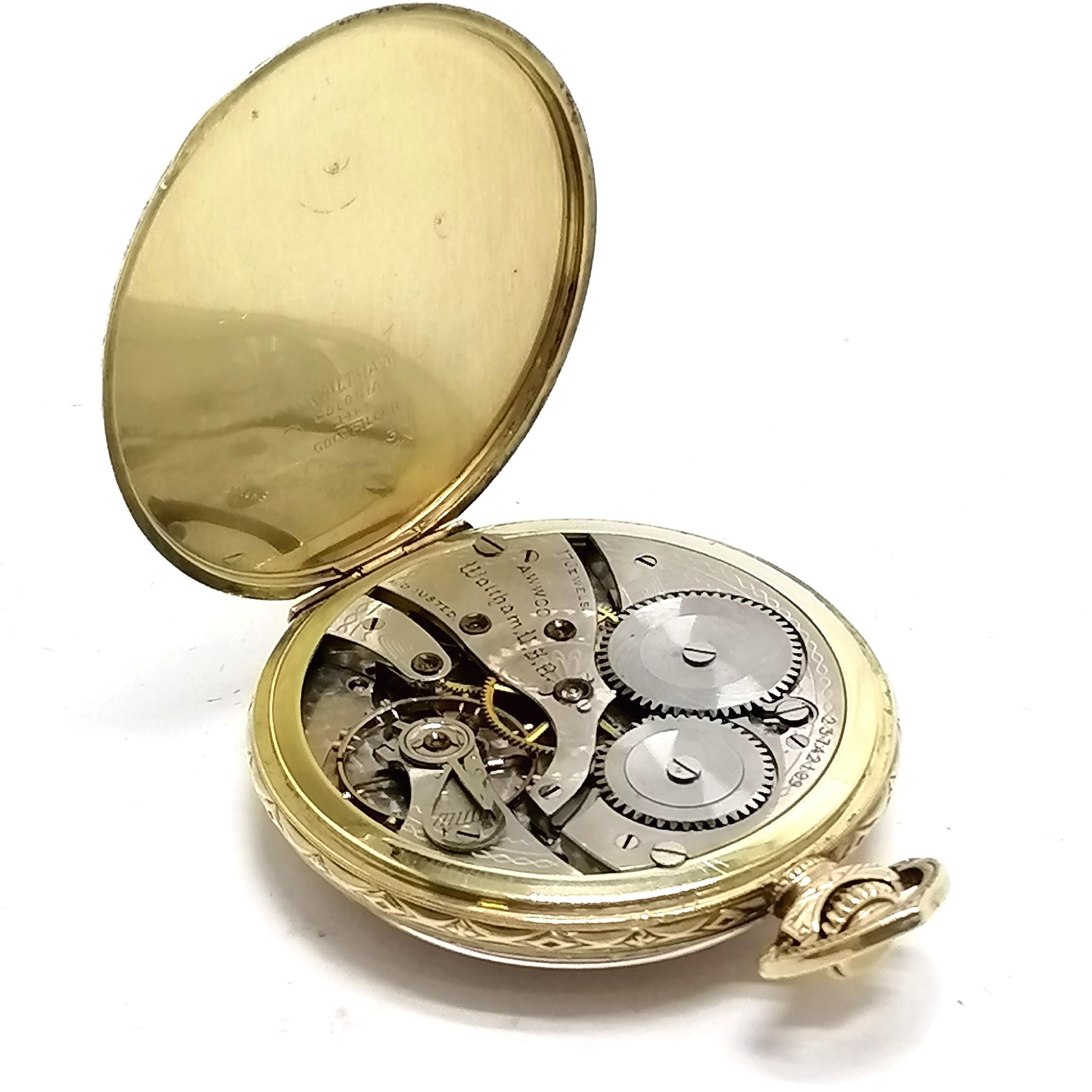 Waltham 14ct gold filled Art Deco pocket watch - 42mm case & some deterioration to dial and otherwis - Image 2 of 3