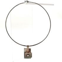 Scottish silver hallmarked designer pendant set with smoky quartz on torque collar (13cm diameter) &