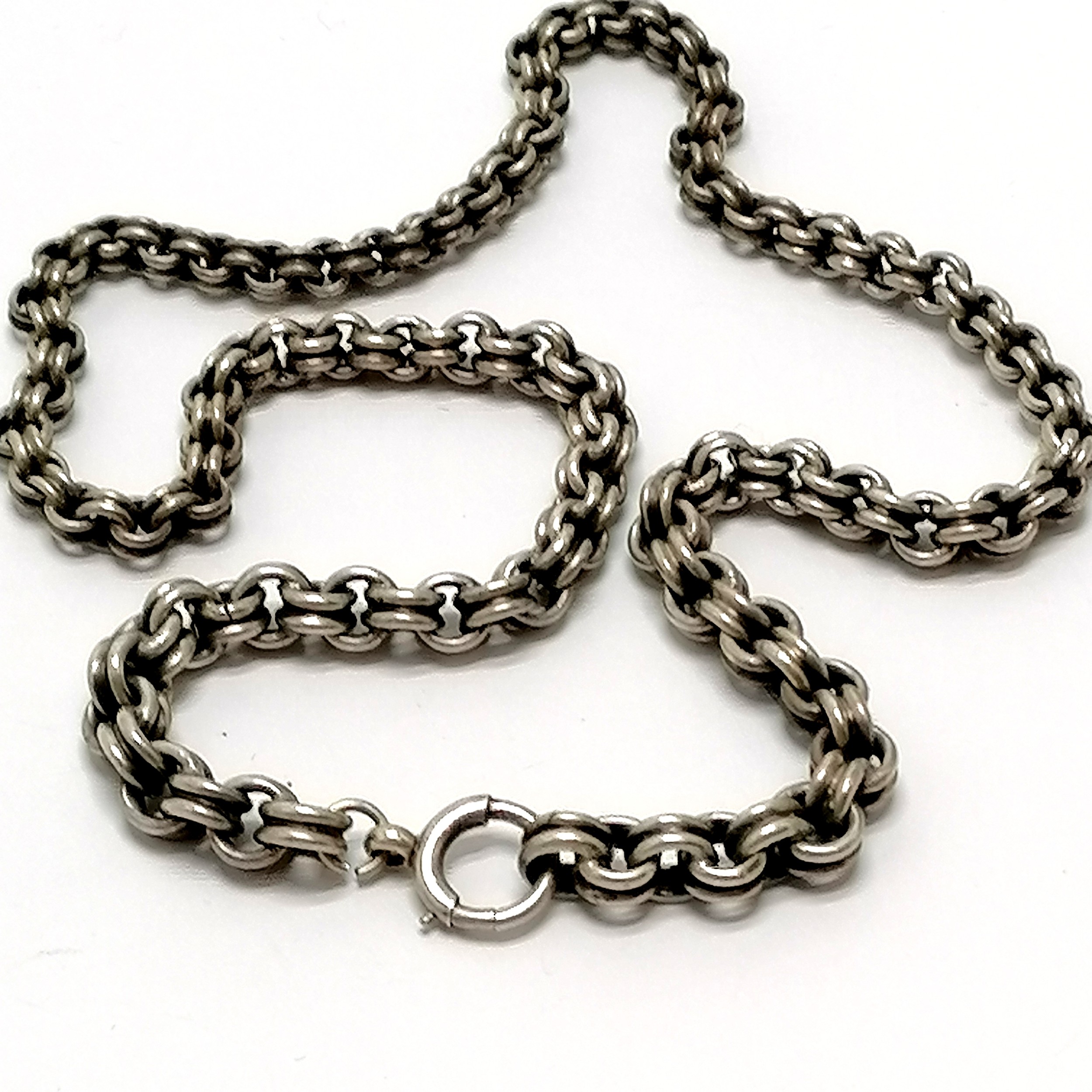 Antique Victorian unmarked silver fancy belcher link chain - 46cm & 28g with no obvious damage