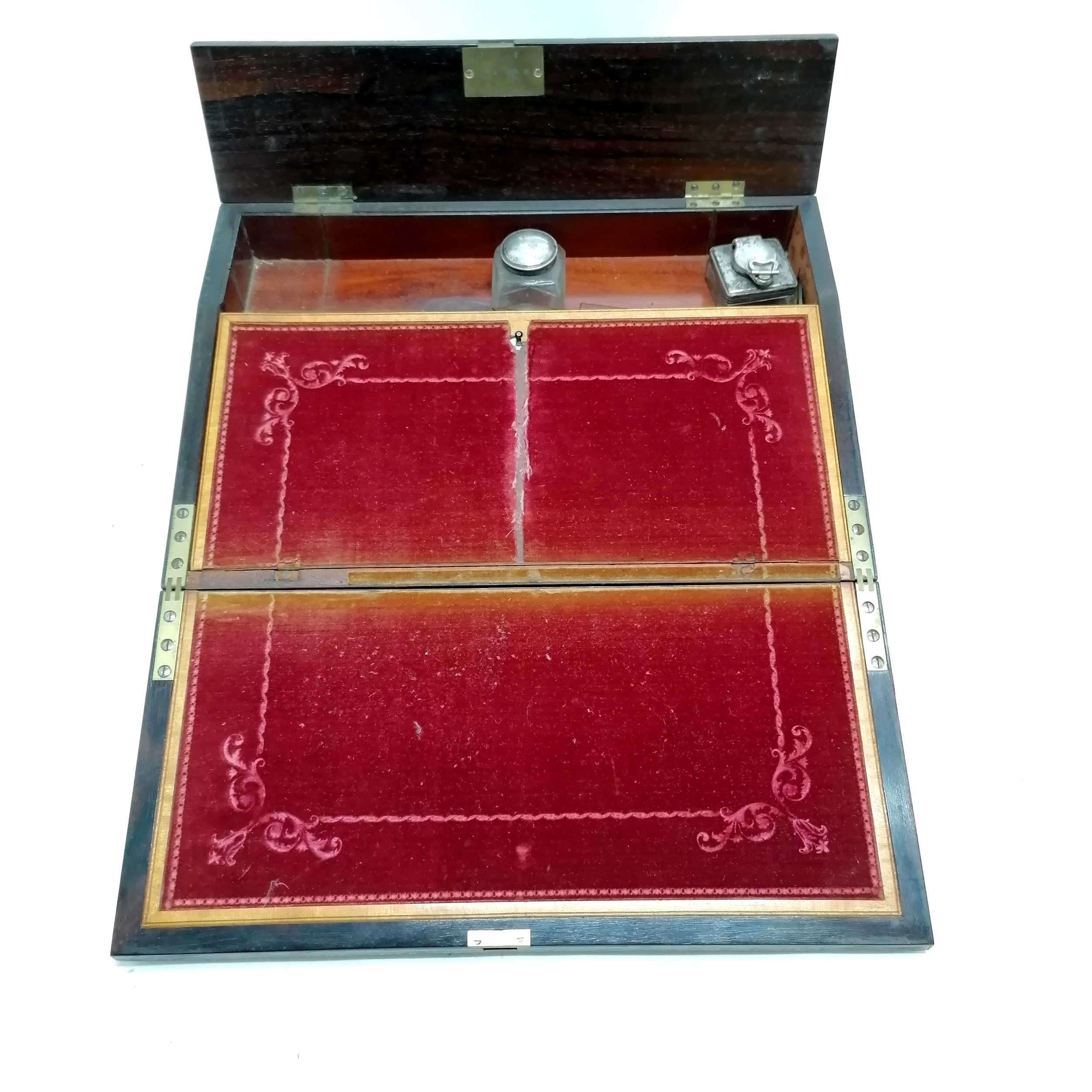 Antique rosewood veneered writing slope with profuse mother of pearl decoration to top & has - Image 3 of 3