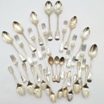 1854 Silver flatware by Chawner & Co (George William Adams) fiddle and thread pattern comprising x35