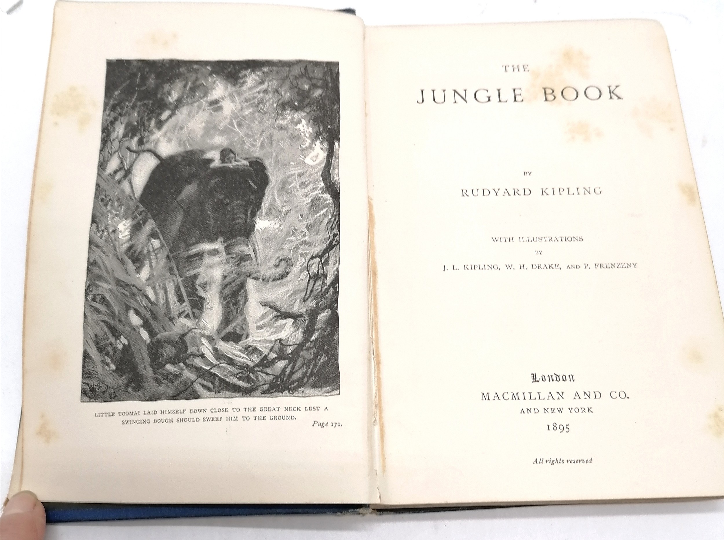 1895 book - The Jungle Book by Rudyard Kipling ~ coming away from spine and has some wear - Image 4 of 7