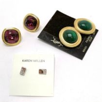 2 x pairs of Yves st laurent gold tone earrings (3.4cm largest) t/w Karen Millen silver tone