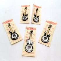 Beatles complete set of 5 x guitar jewellery brooches on original cards by Invicta Plastics Ltd -